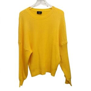 VICI‎ Ribbed Knit Sweater size Medium Yellow Drop Shoulder Crewneck Oversized
